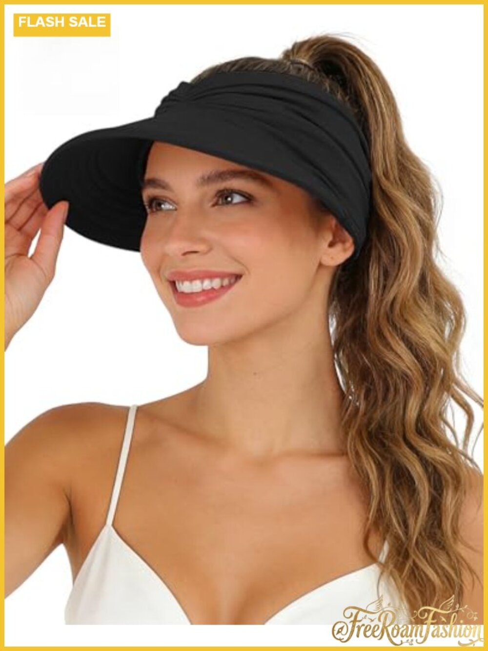 Women's UV Protection Wide Brim Visor Hat Ponytail Beach Foldable Golf